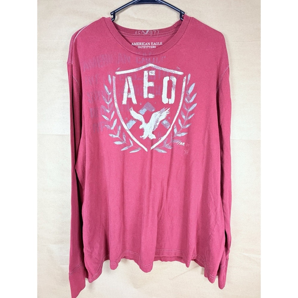 American Eagle Outfitters Mens XL Burgundy Long Sleeve AEO Graphic TShirt Maroon